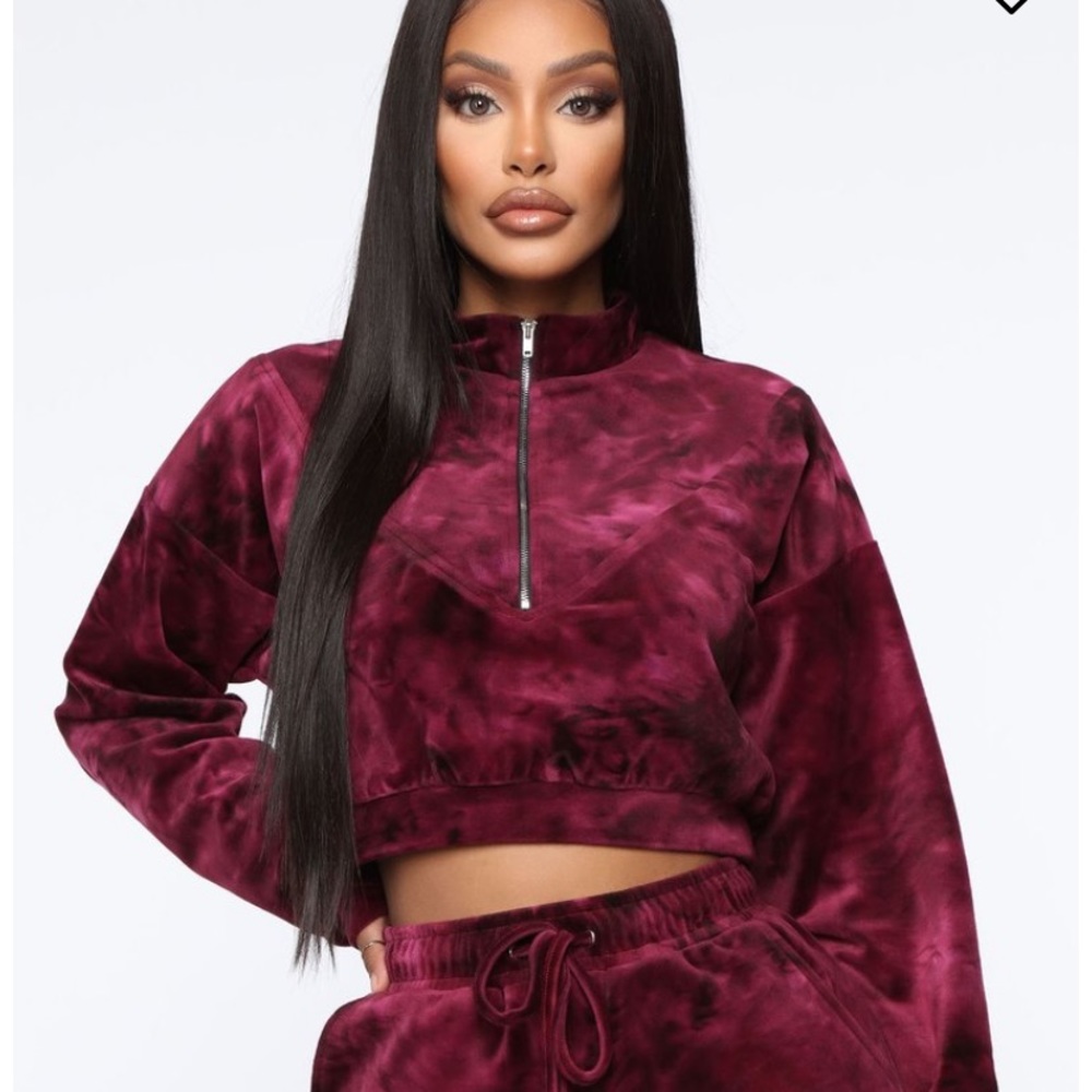 Wine color Velvet pullover & velvet joggers